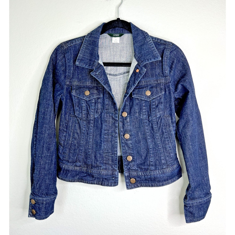 J. Crew Women's Denim Jean Jacket Size XS Dark Wash Cotton & Spandex Stretch